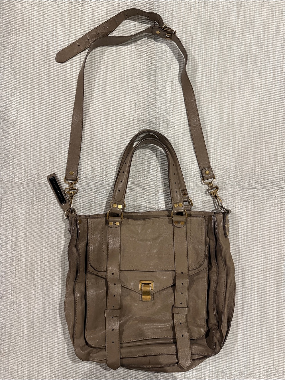 Proenza Schouler PS1 Large Taupe Leather Satchel Shoulder Crossbody Bag